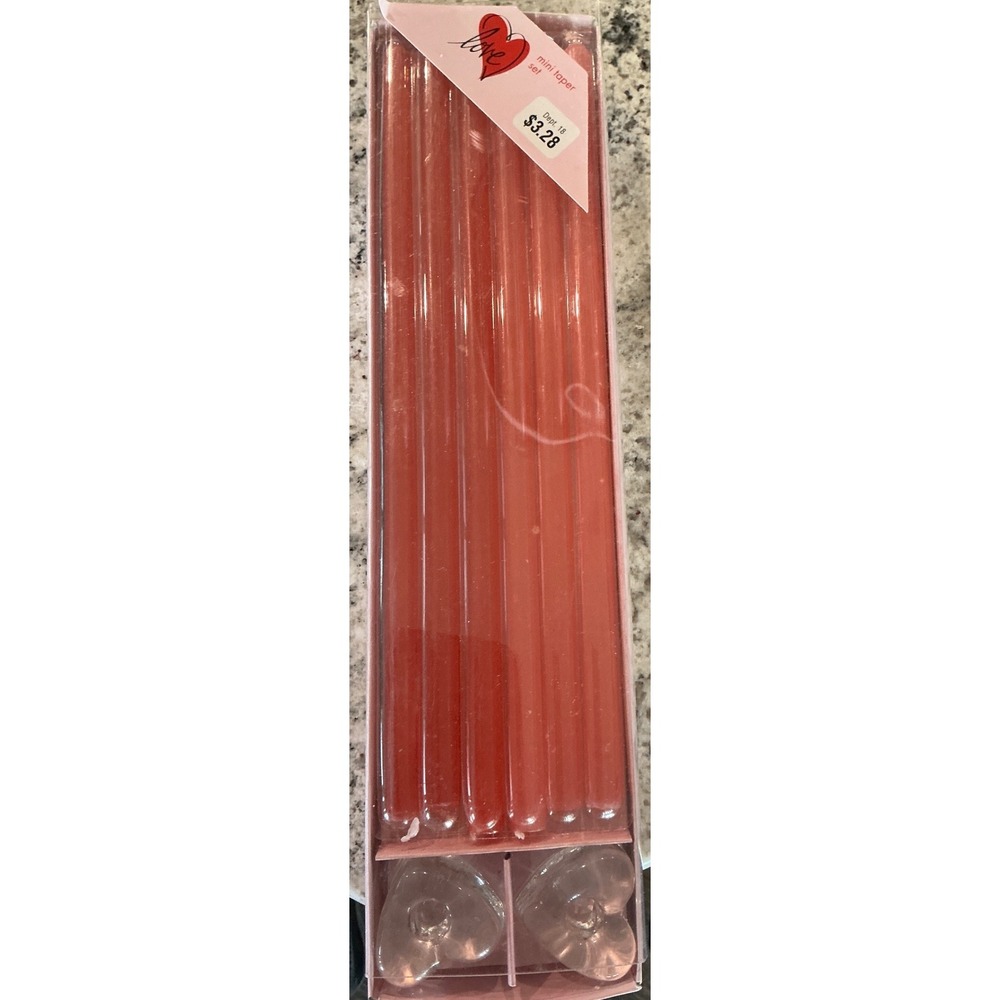 Walmart Vintage‎ Mini Taper Candle Set Red with Heart Holders One Size NWT